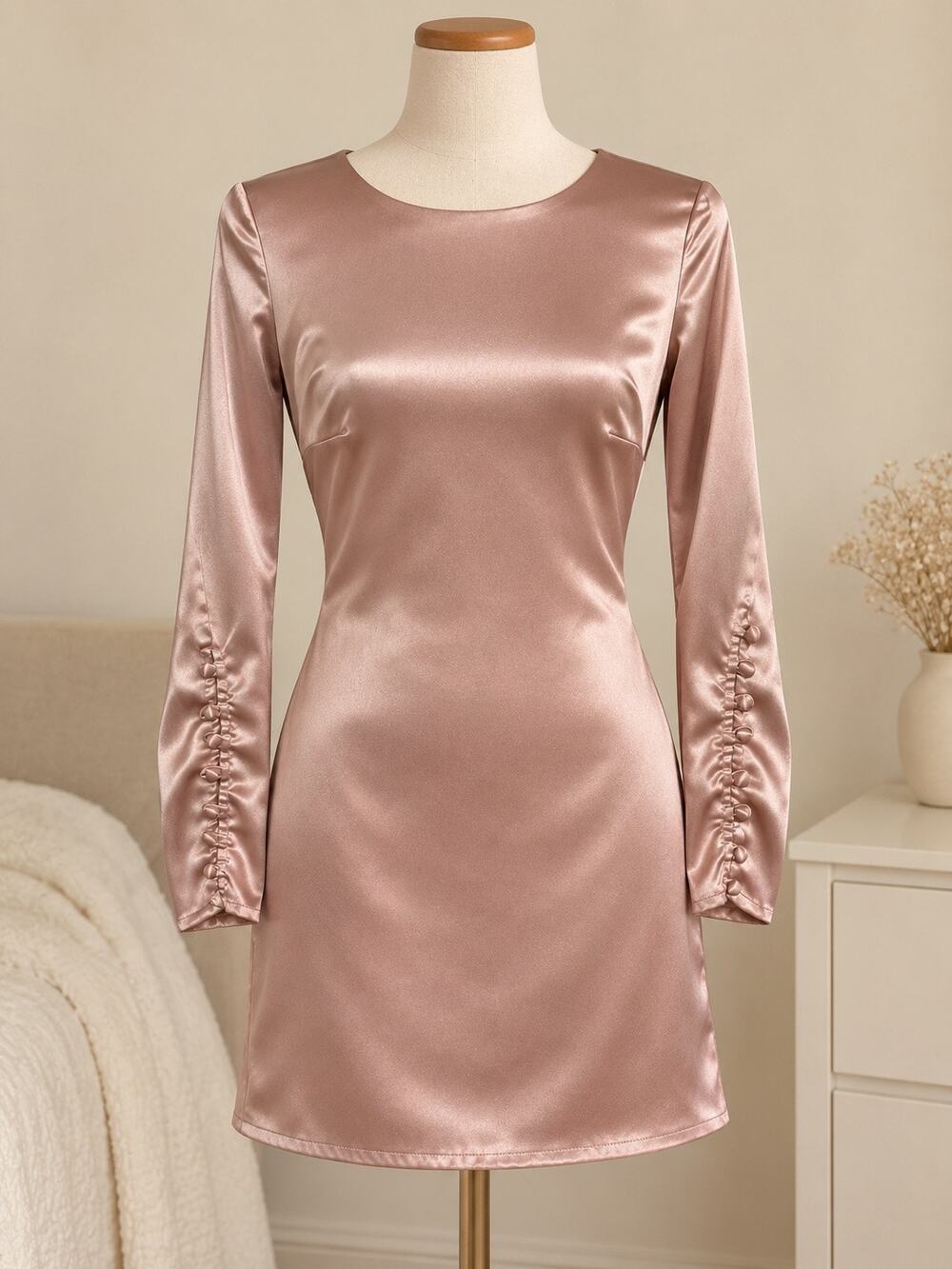 LoveRichie Blush Pink Satin-Look Mini Dress with V-Back Size 0